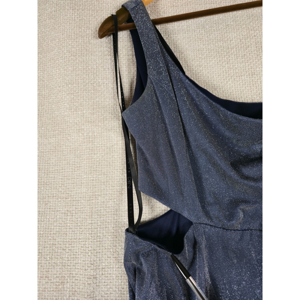 Niki Livas Vintage‎ One Shoulder Metallic Cutout Gown Shimmery Blue Sz 10 - Picture 4 of 11